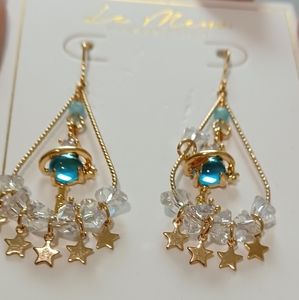 LA MENA 18K GOLD CRYSTALS GALAXY STARS DANGLE EARRINGS